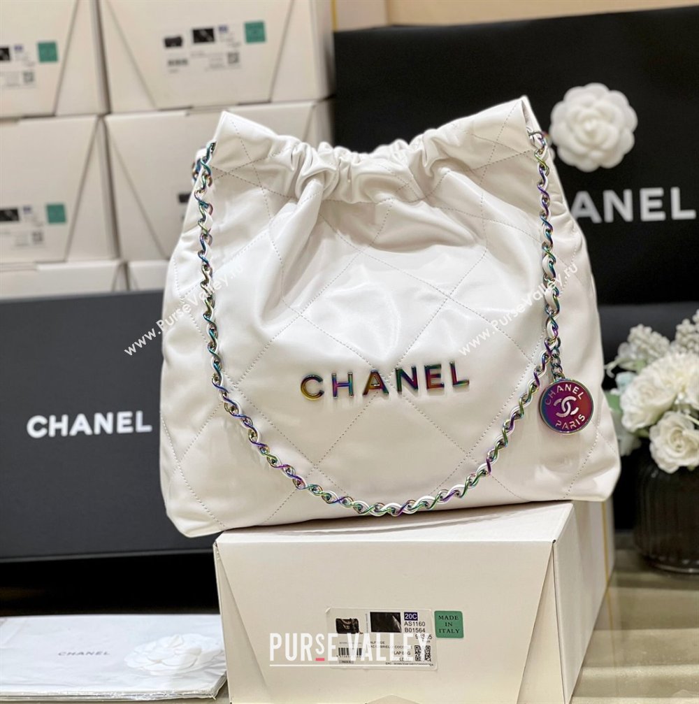 Chanel 22 Small Bag in Shiny Calfskin AS3260 Iridescent White 2024 Top Quality (SHUNY-24062416)