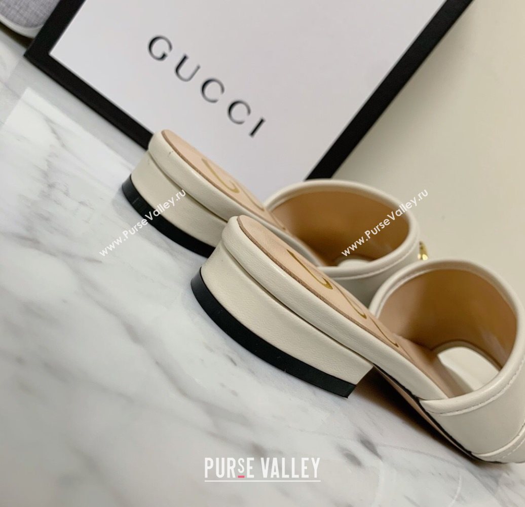 Gucci Leather ‎Slide Sandals with Horsebit White 2020 (MD-21010672)