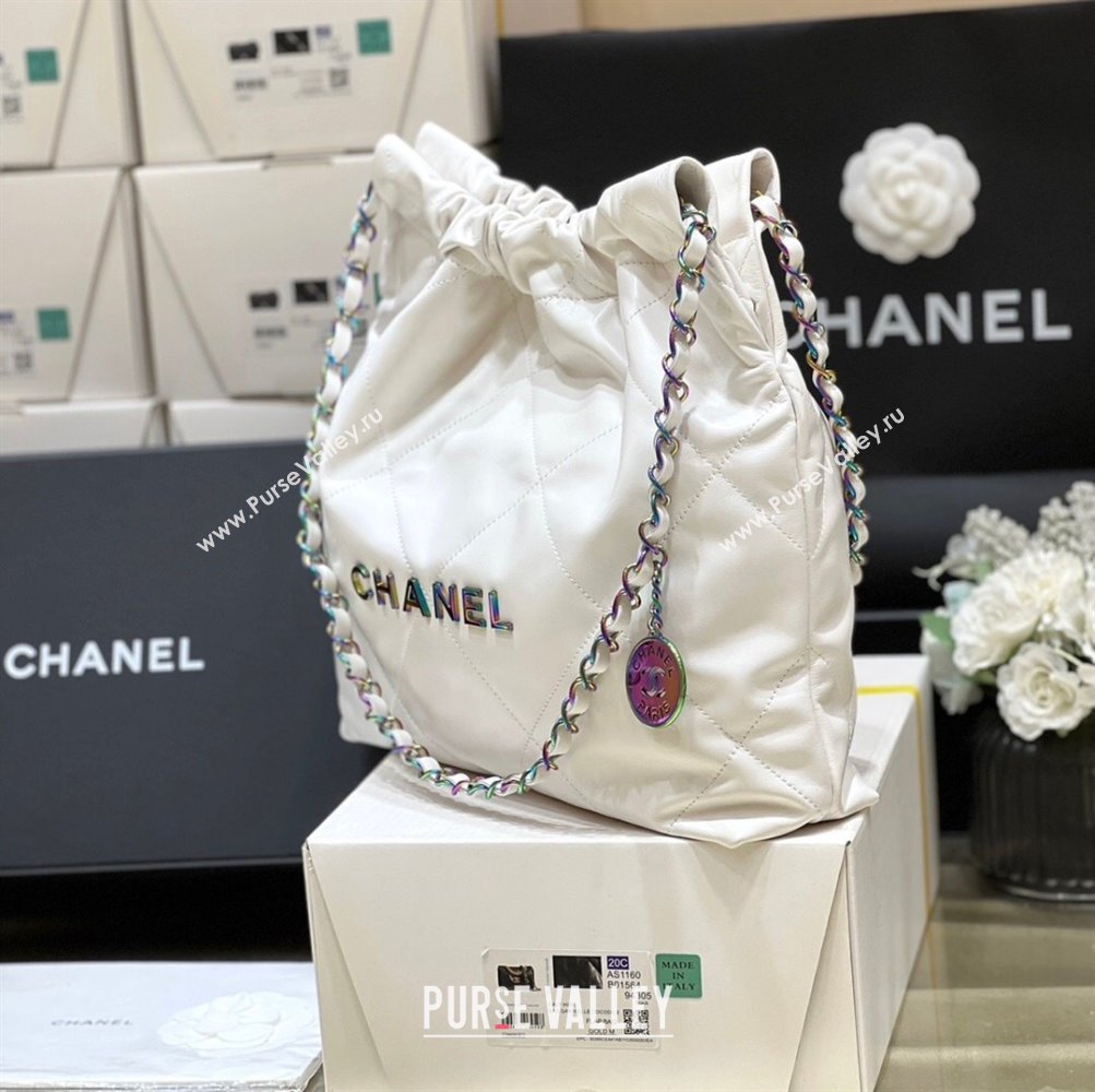 Chanel 22 Small Bag in Shiny Calfskin AS3260 Iridescent White 2024 Top Quality (SHUNY-24062416)