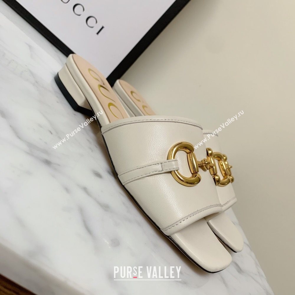 Gucci Leather ‎Slide Sandals with Horsebit White 2020 (MD-21010672)