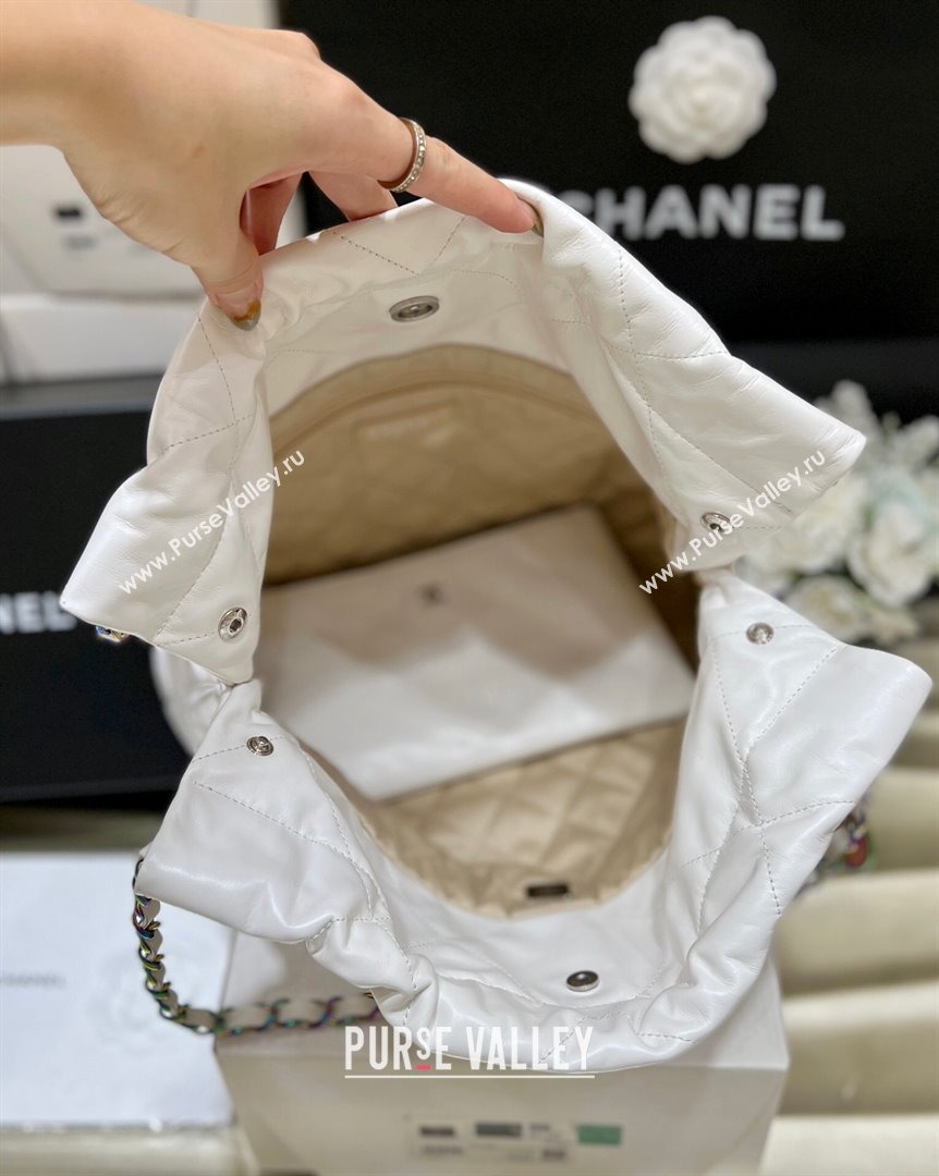 Chanel 22 Small Bag in Shiny Calfskin AS3260 Iridescent White 2024 Top Quality (SHUNY-24062416)