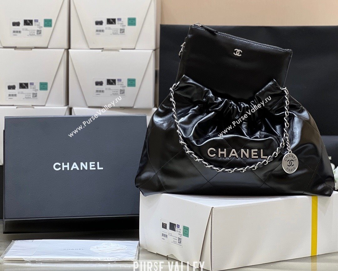 Chanel Shiny Calfskin 22 East West Shopping Bag AS4486 Black/Silver 2024 Top Quality (SHUNY-24062508)