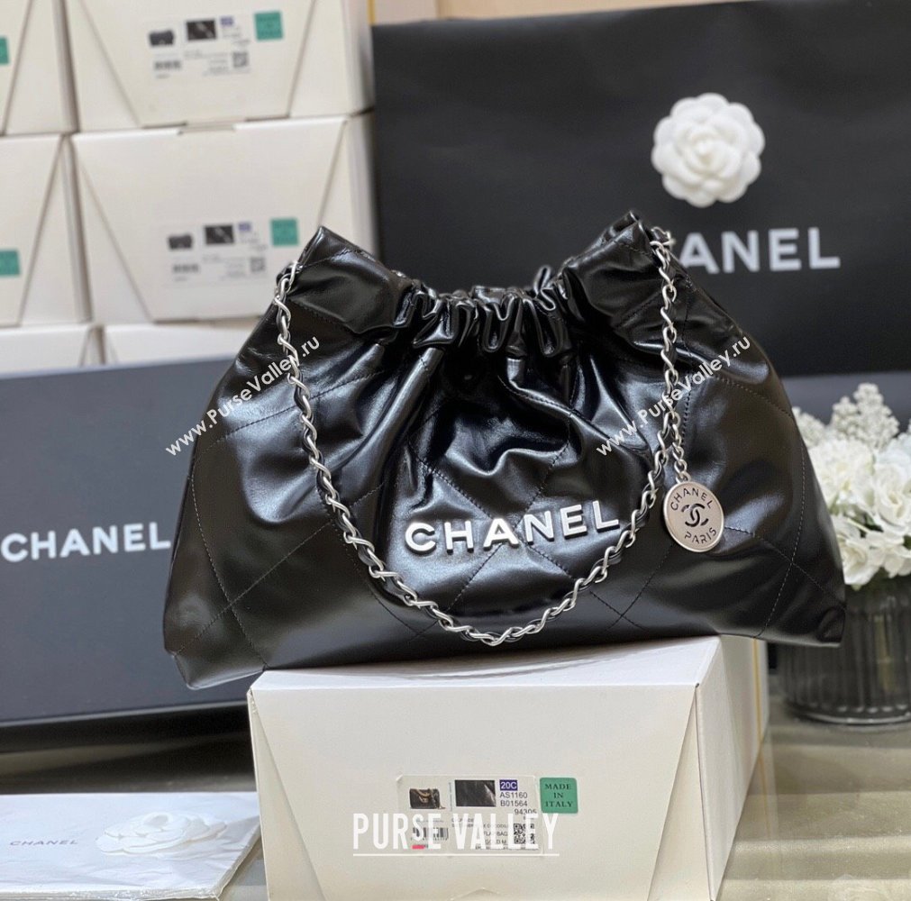 Chanel Shiny Calfskin 22 East West Shopping Bag AS4486 Black/Silver 2024 Top Quality (SHUNY-24062508)