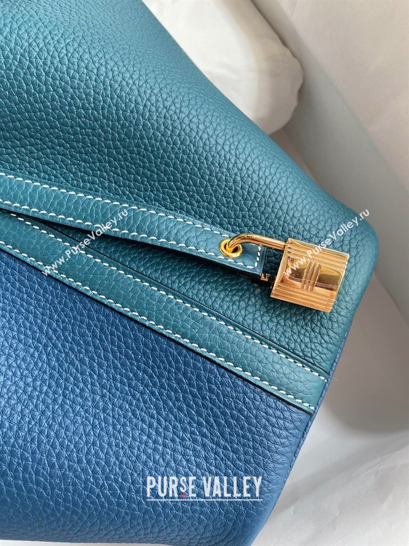 Hermes Picotin Lock Bag 18cm/22cm in Taurillon Clemence Leather Denim Blue/W0 Grren/Gold 2024 (Full Handmade) (XYA-24042904)