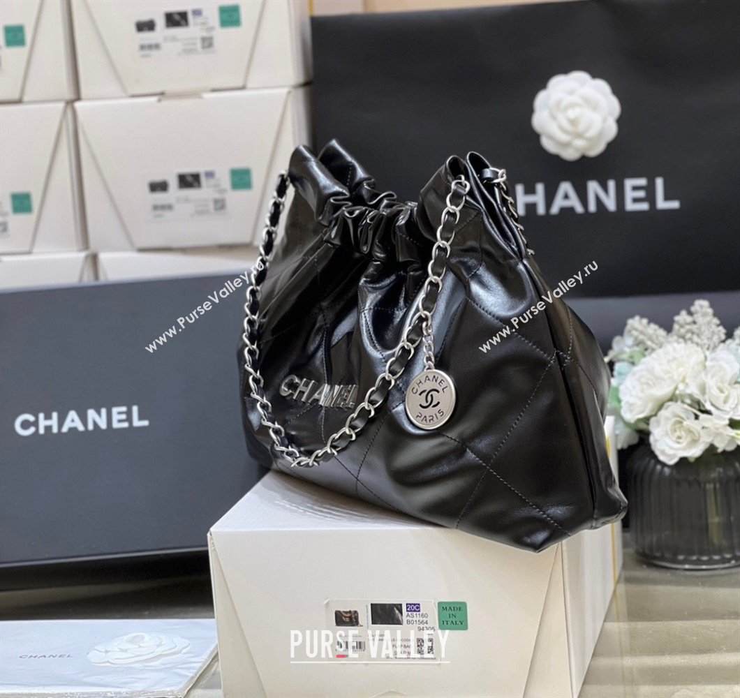 Chanel Shiny Calfskin 22 East West Shopping Bag AS4486 Black/Silver 2024 Top Quality (SHUNY-24062508)