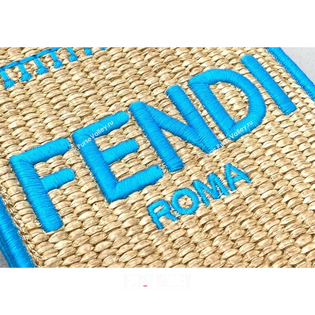 Fendi Sunshine Mini Shopper Tote Bag in Braided Straw Blue 2021 8376  (CL-21080220)