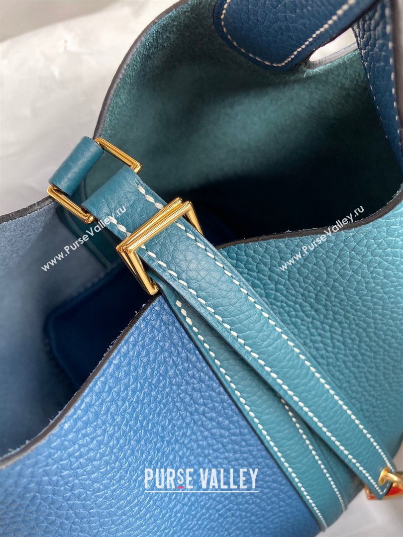 Hermes Picotin Lock Bag 18cm/22cm in Taurillon Clemence Leather Denim Blue/W0 Grren/Gold 2024 (Full Handmade) (XYA-24042904)