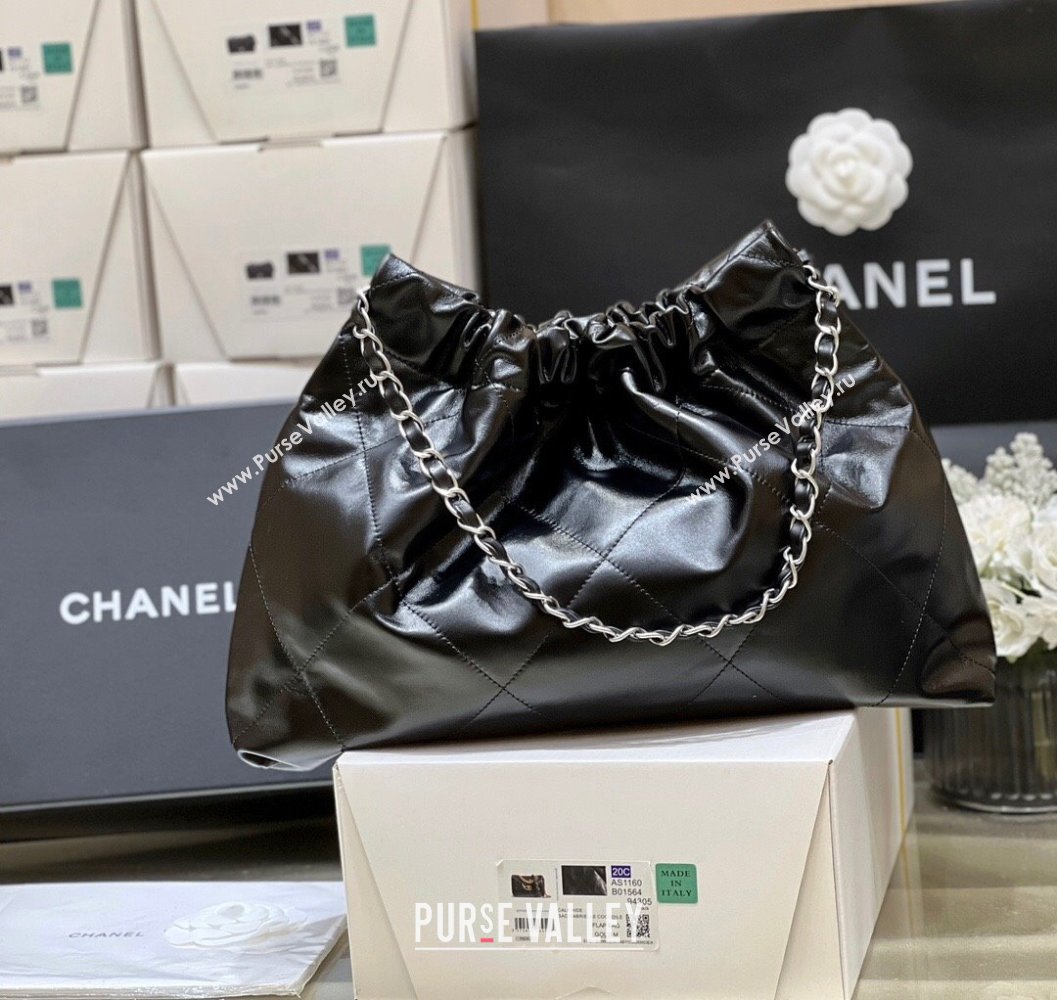 Chanel Shiny Calfskin 22 East West Shopping Bag AS4486 Black/Silver 2024 Top Quality (SHUNY-24062508)