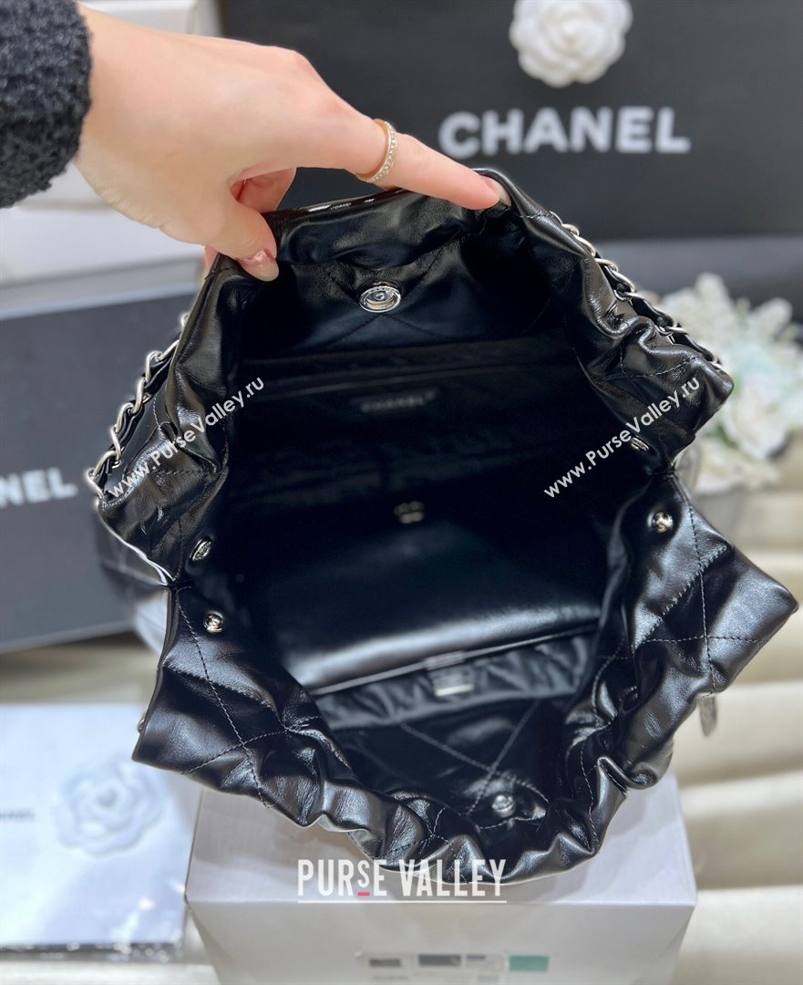 Chanel Shiny Calfskin 22 East West Shopping Bag AS4486 Black/Silver 2024 Top Quality (SHUNY-24062508)