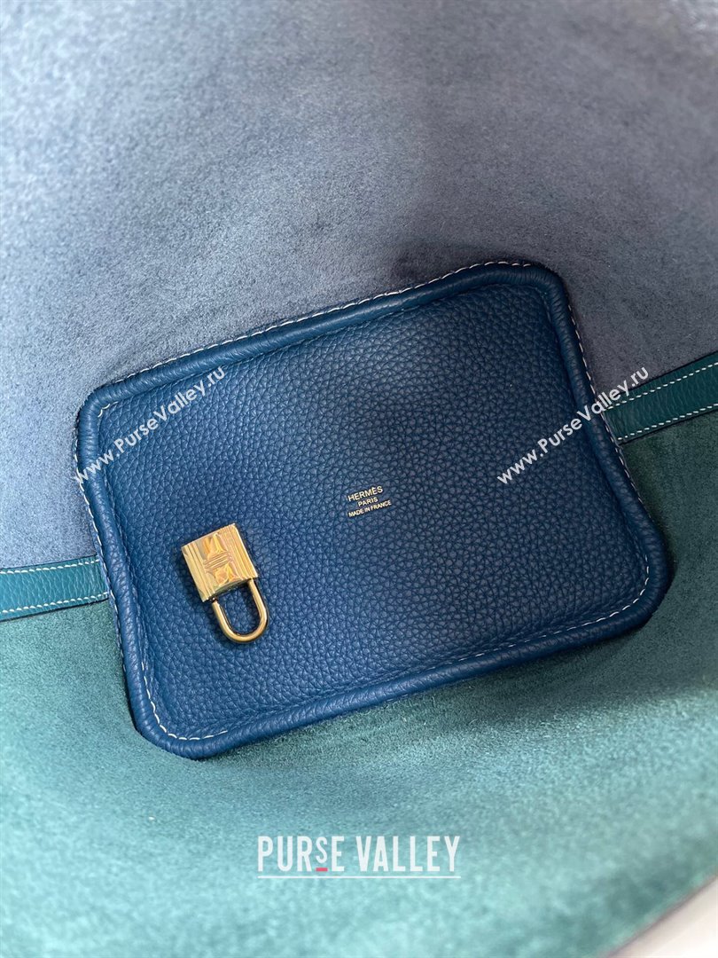 Hermes Picotin Lock Bag 18cm/22cm in Taurillon Clemence Leather Denim Blue/W0 Grren/Gold 2024 (Full Handmade) (XYA-24042904)