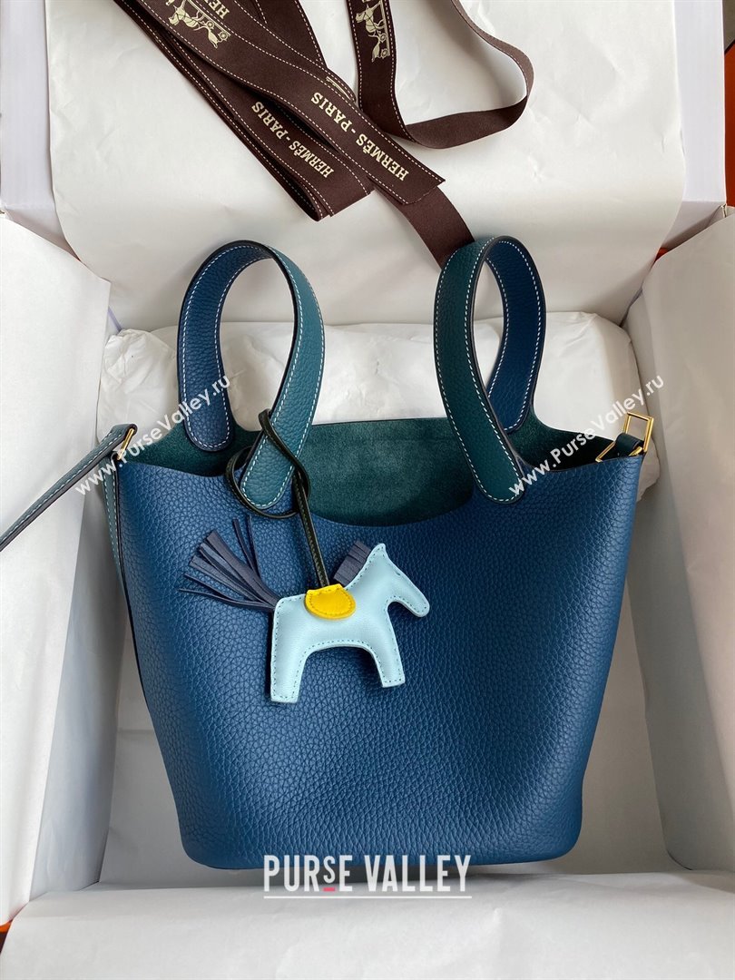 Hermes Picotin Lock Bag 18cm/22cm in Taurillon Clemence Leather Denim Blue/W0 Grren/Gold 2024 (Full Handmade) (XYA-24042904)