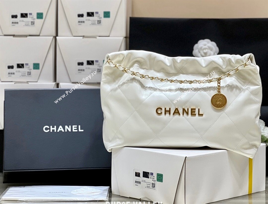 Chanel Shiny Calfskin 22 East West Shopping Bag AS4486 White/Gold 2024 Top Quality (SHUNY-24062507)