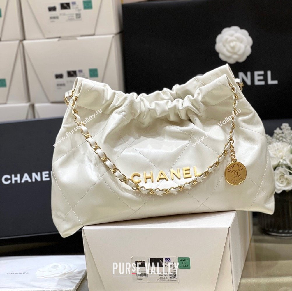 Chanel Shiny Calfskin 22 East West Shopping Bag AS4486 White/Gold 2024 Top Quality (SHUNY-24062507)