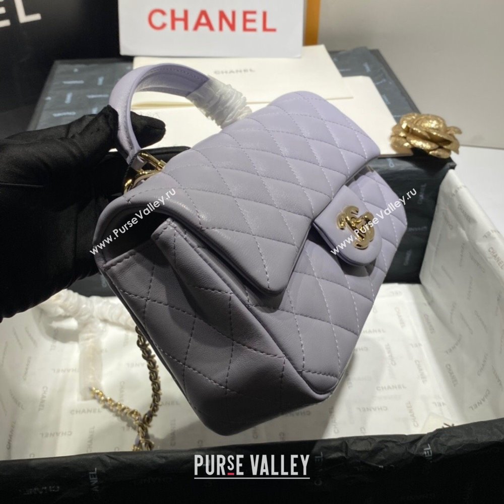 Chanel Lambskin Mini Flap Bag with Top Handle AS2431 Lilac 2024 (GE-24081203)