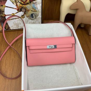 Hermes Kelly To Go Wallet Bag in Original Epsom Leather 1Q Milk Shake Pink/Silver 2024(Full Handmade) (XYA-24100801)