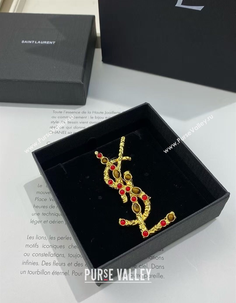 Saint Laurent YSL Brooch with Stones Gold 2025 0725 (YF-250725143)