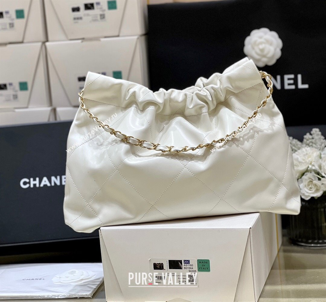 Chanel Shiny Calfskin 22 East West Shopping Bag AS4486 White/Gold 2024 Top Quality (SHUNY-24062507)