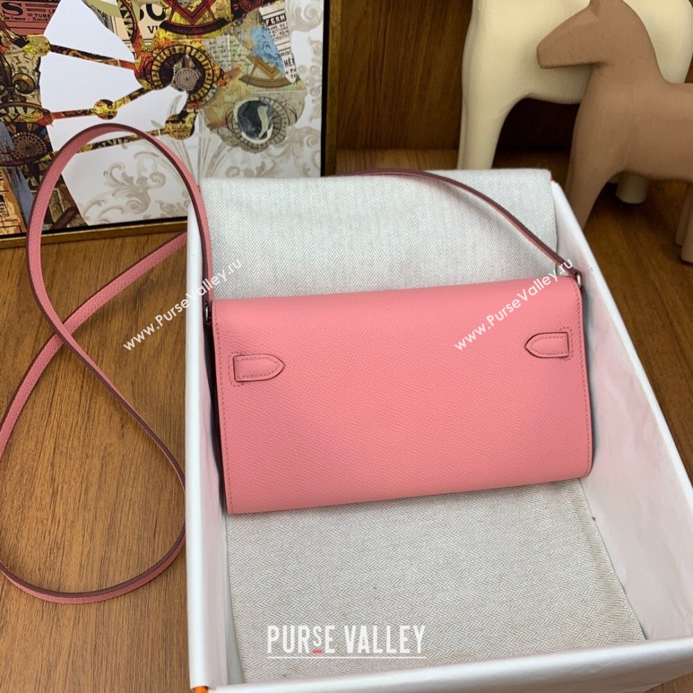 Hermes Kelly To Go Wallet Bag in Original Epsom Leather 1Q Milk Shake Pink/Silver 2024(Full Handmade) (XYA-24100801)