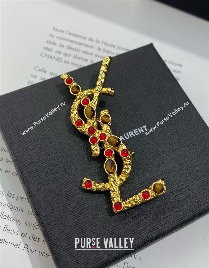 Saint Laurent YSL Brooch with Stones Gold 2025 0725 (YF-250725143)