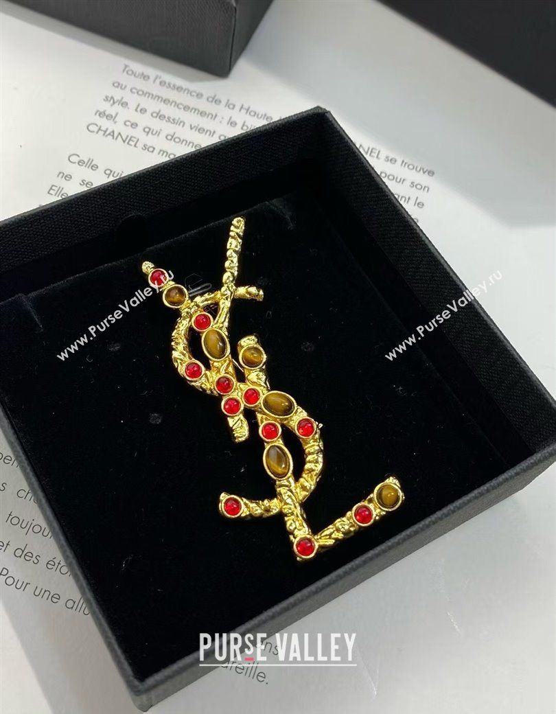 Saint Laurent YSL Brooch with Stones Gold 2025 0725 (YF-250725143)