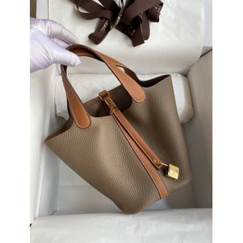 Hermes Picotin Lock Bag 18cm/22cm in Taurillon Clemence Leather Etoupe/Brown/Gold 2024 (Pure Handmade) (XYA-24042905)