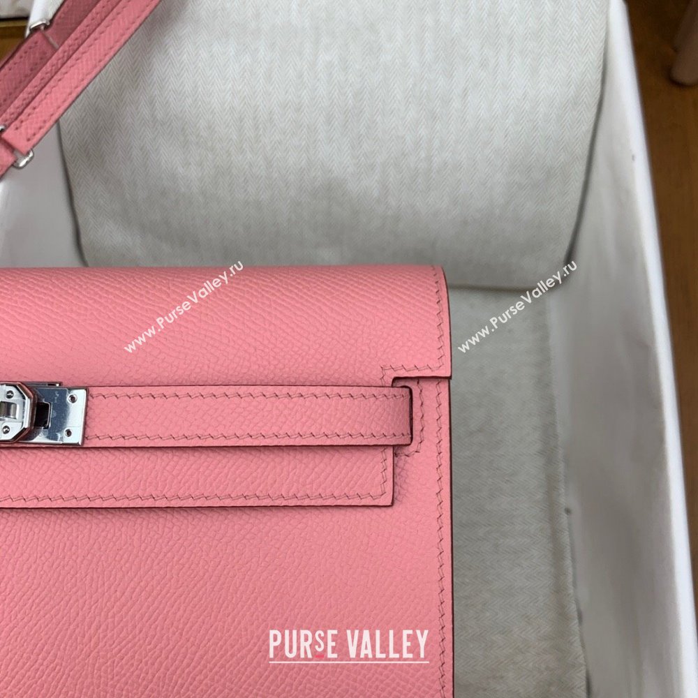 Hermes Kelly To Go Wallet Bag in Original Epsom Leather 1Q Milk Shake Pink/Silver 2024(Full Handmade) (XYA-24100801)