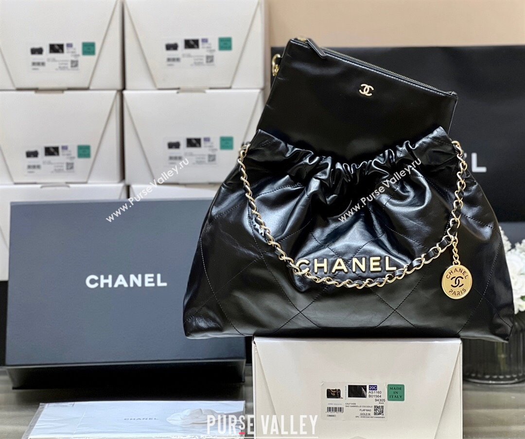 Chanel Shiny Calfskin 22 East West Shopping Bag AS4486 Black/Gold 2024 Top Quality (SHUNY-24062509)