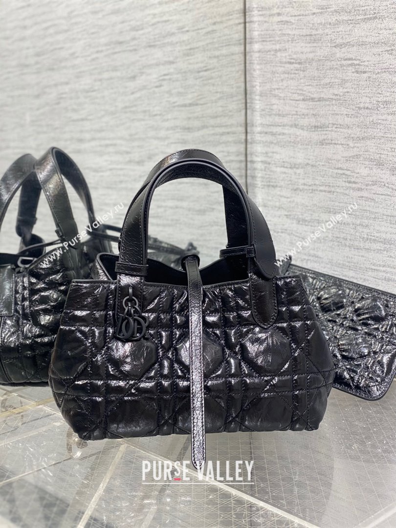 Dior Small Toujours Tote Bag in Black Macrocannage Crinkled Calfskin 2024 (XXG-24081412)