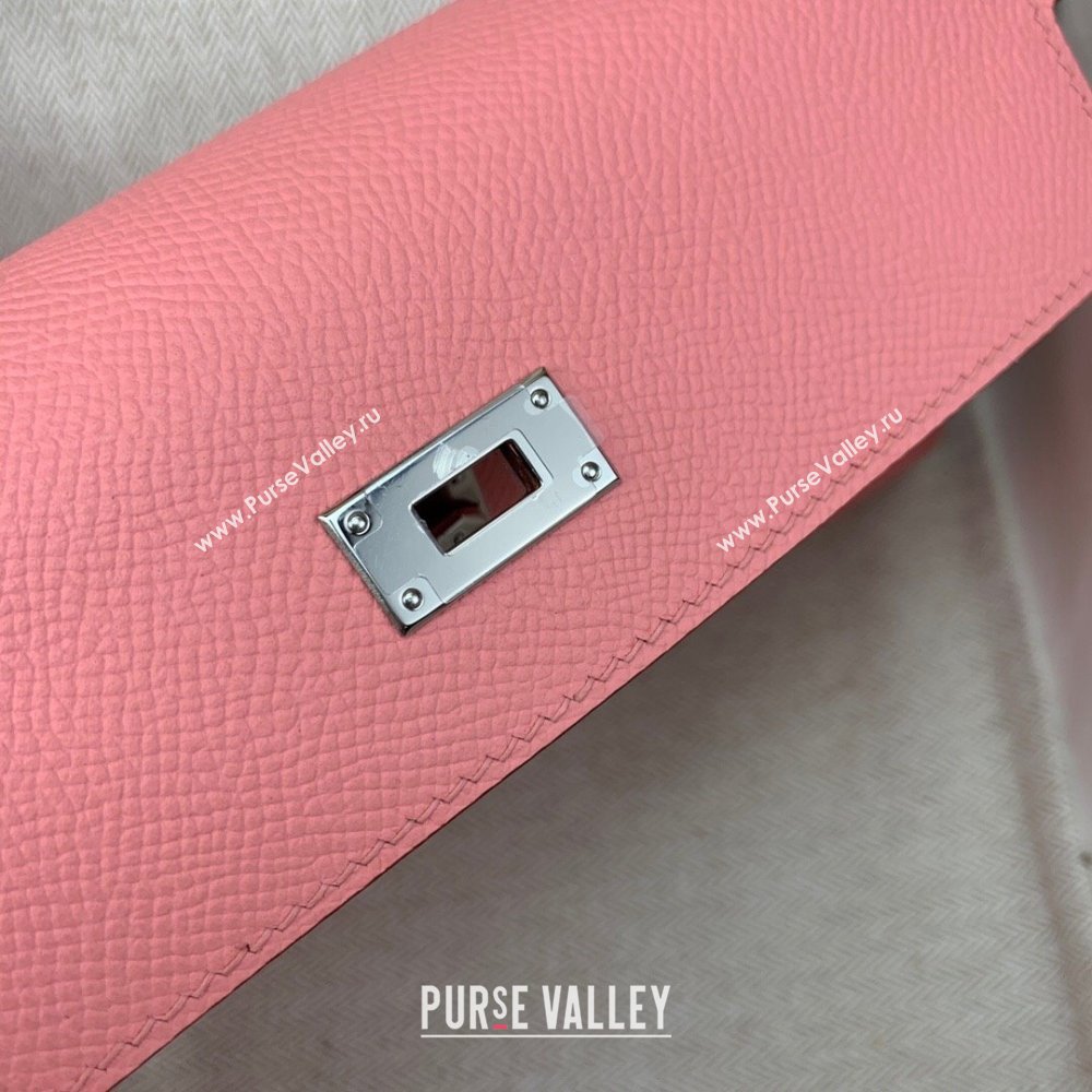 Hermes Kelly To Go Wallet Bag in Original Epsom Leather 1Q Milk Shake Pink/Silver 2024(Full Handmade) (XYA-24100801)