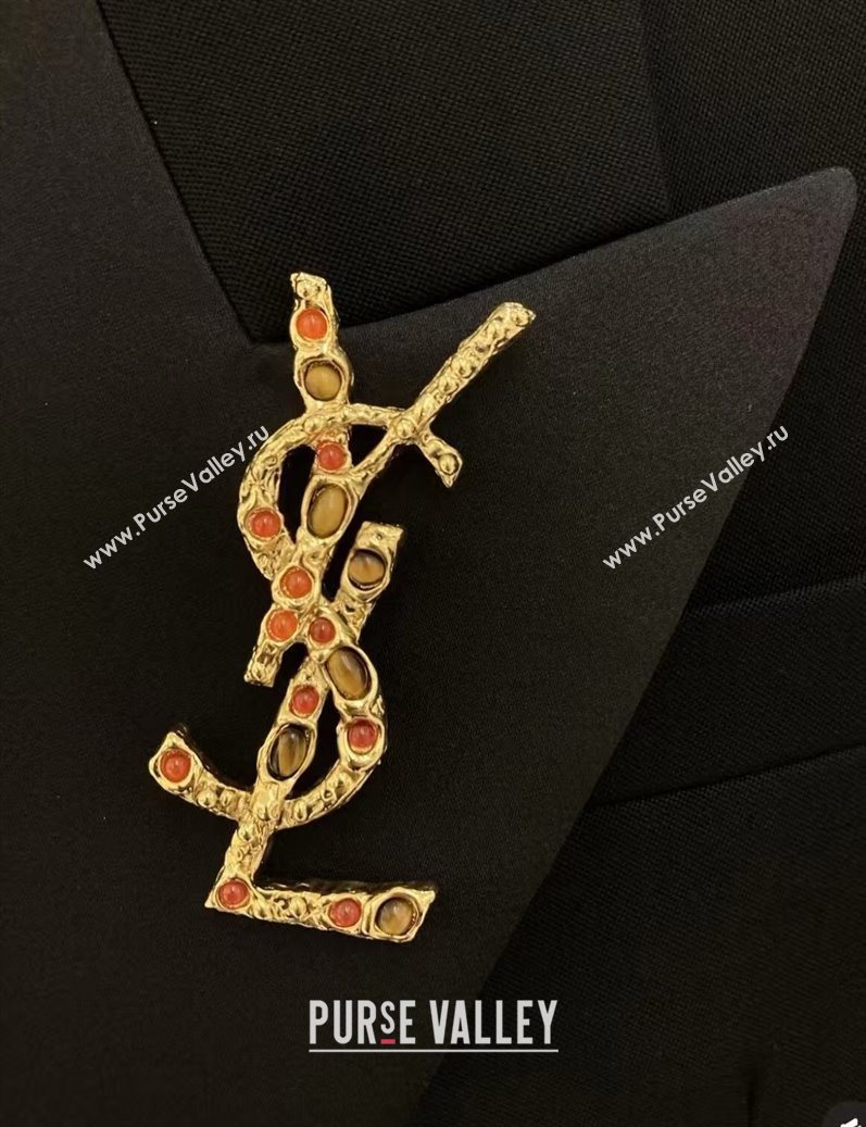 Saint Laurent YSL Brooch with Stones Gold 2025 0725 (YF-250725143)