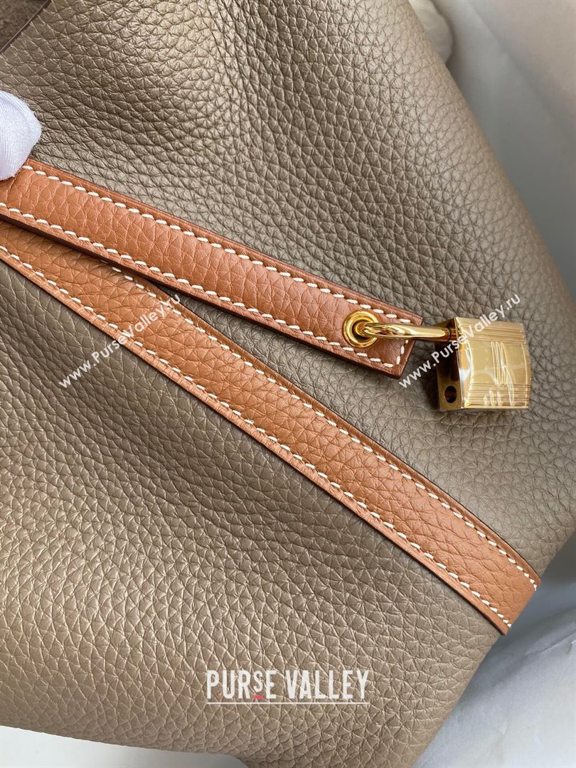 Hermes Picotin Lock Bag 18cm/22cm in Taurillon Clemence Leather Etoupe/Brown/Gold 2024 (Pure Handmade) (XYA-24042905)