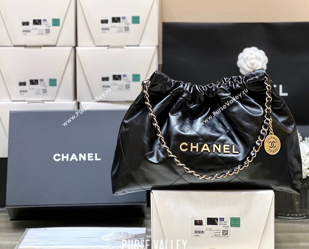 Chanel Shiny Calfskin 22 East West Shopping Bag AS4486 Black/Gold 2024 Top Quality (SHUNY-24062509)