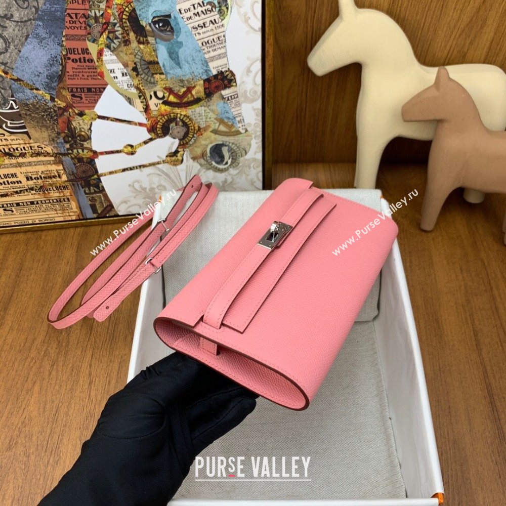 Hermes Kelly To Go Wallet Bag in Original Epsom Leather 1Q Milk Shake Pink/Silver 2024(Full Handmade) (XYA-24100801)