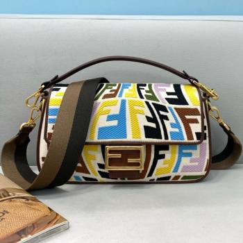 Fendi Baguette Medium Bag in FF Fish-Eye Embroidered Canvas Multicolor 2021 8381 (CL-21073115)