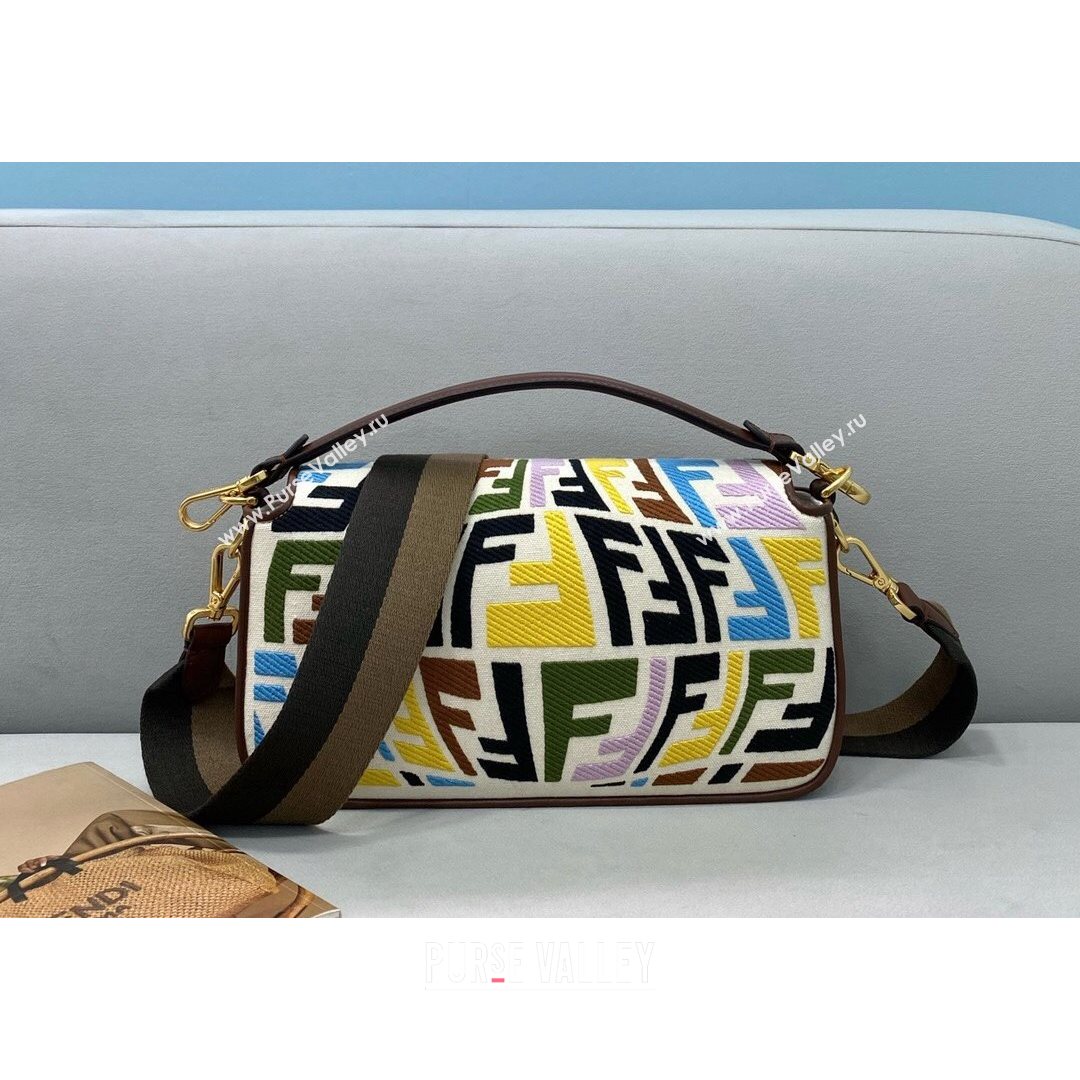 Fendi Baguette Medium Bag in FF Fish-Eye Embroidered Canvas Multicolor 2021 8381 (CL-21073115)