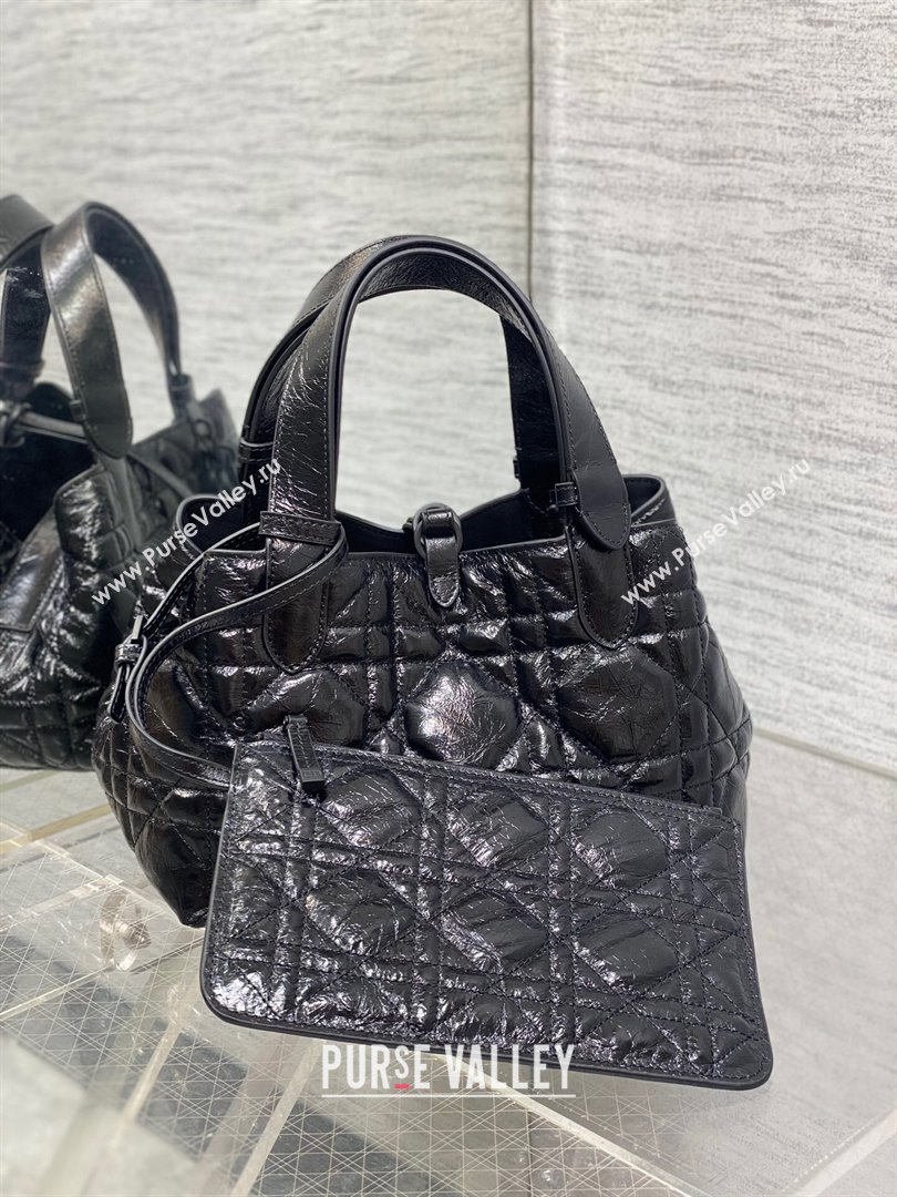 Dior Small Toujours Tote Bag in Black Macrocannage Crinkled Calfskin 2024 (XXG-24081412)