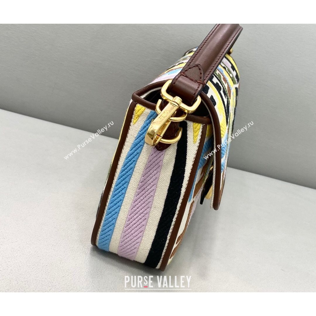 Fendi Baguette Medium Bag in FF Fish-Eye Embroidered Canvas Multicolor 2021 8381 (CL-21073115)