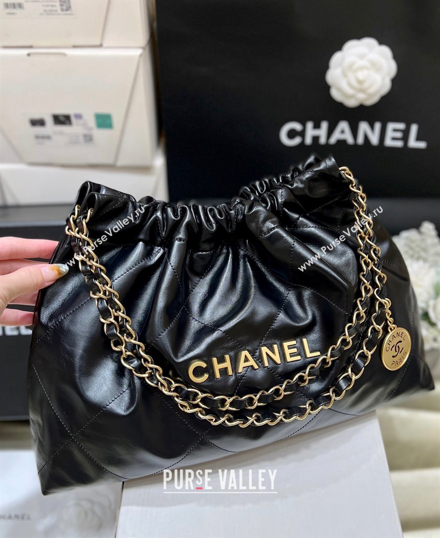 Chanel Shiny Calfskin 22 East West Shopping Bag AS4486 Black/Gold 2024 Top Quality (SHUNY-24062509)