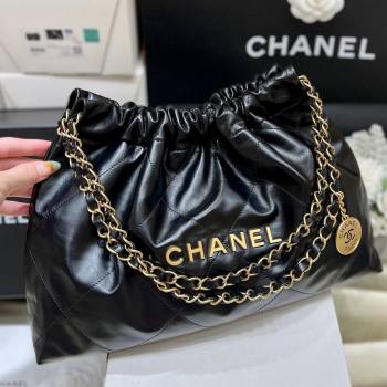 Chanel Shiny Calfskin 22 East West Shopping Bag AS4486 Black/Gold 2024 Top Quality (SHUNY-24062509)