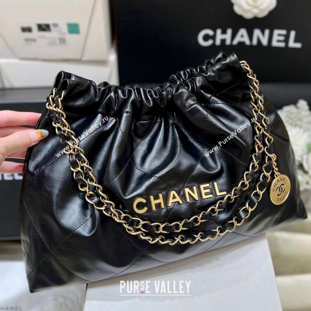 Chanel Shiny Calfskin 22 East West Shopping Bag AS4486 Black/Gold 2024 Top Quality (SHUNY-24062509)