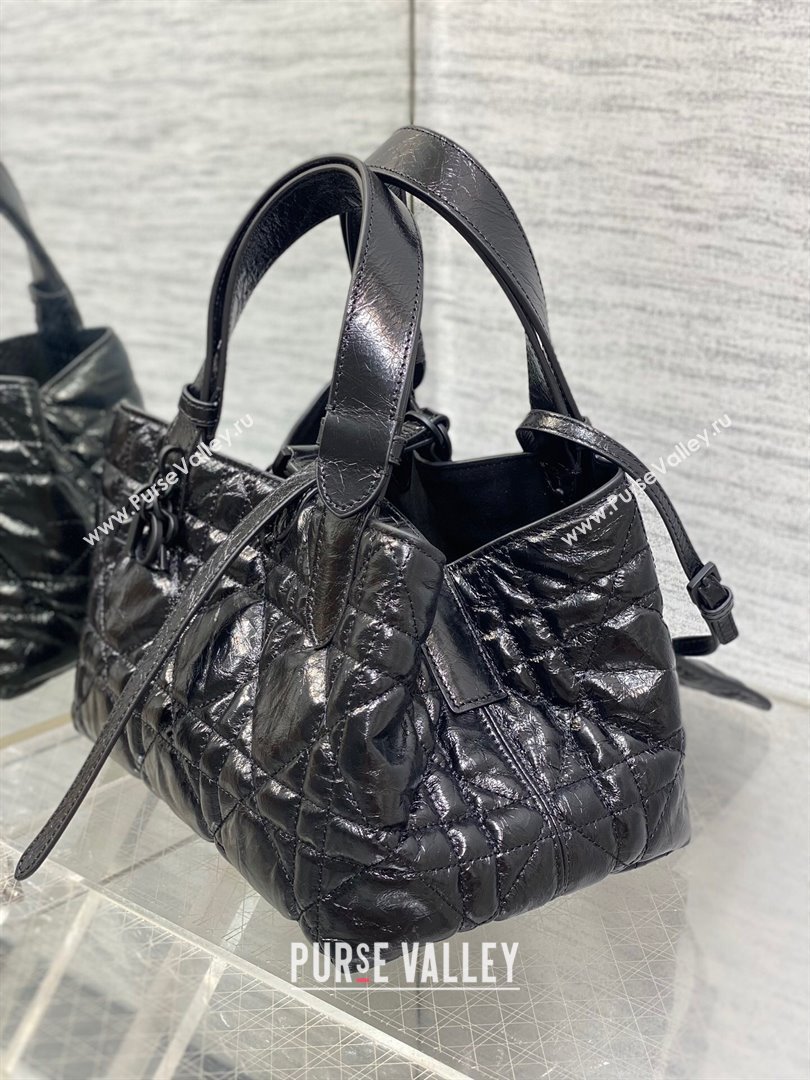 Dior Small Toujours Tote Bag in Black Macrocannage Crinkled Calfskin 2024 (XXG-24081412)