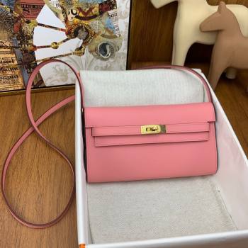 Hermes Kelly To Go Wallet Bag in Original Epsom Leather 1Q Milk Shake Pink/Gold 2024(Full Handmade) (XYA-24100802)