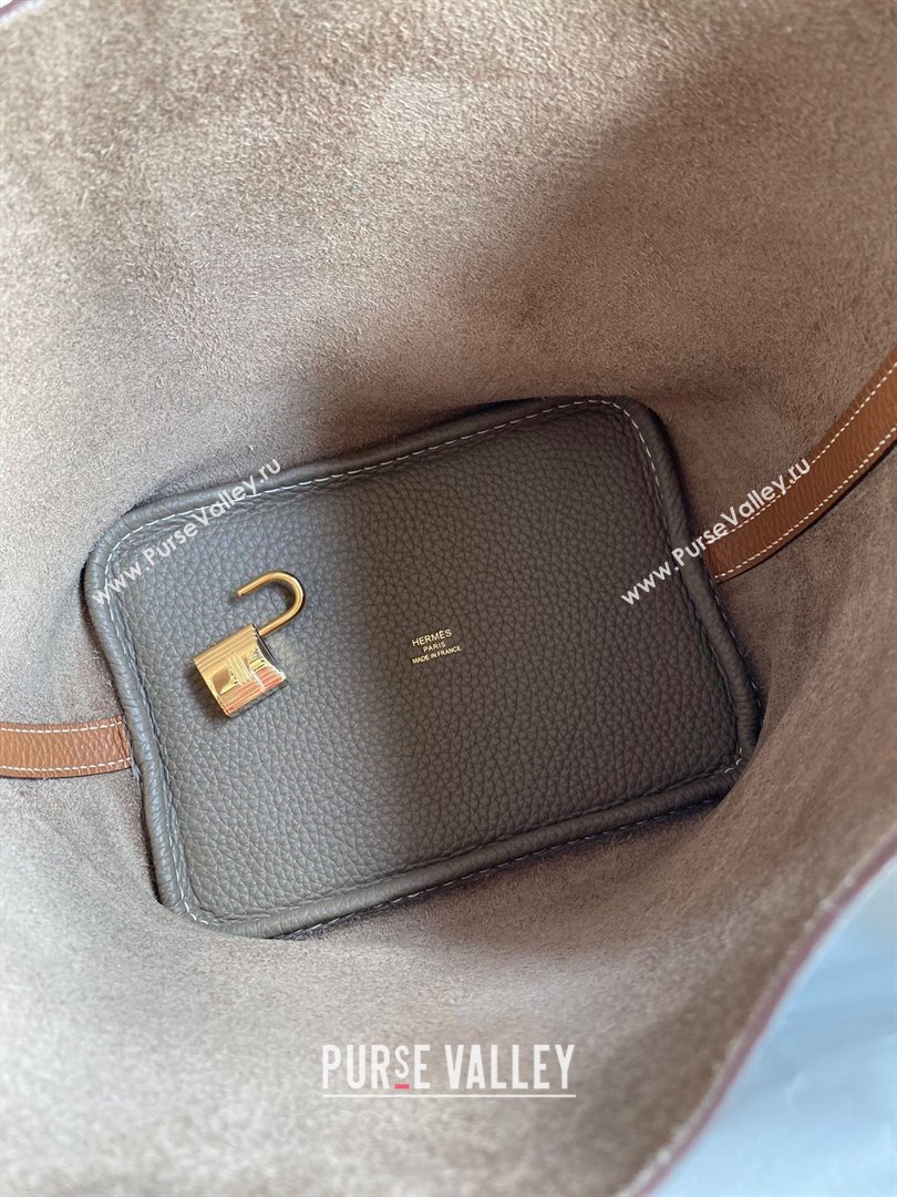 Hermes Picotin Lock Bag 18cm/22cm in Taurillon Clemence Leather Etoupe/Brown/Gold 2024 (Pure Handmade) (XYA-24042905)