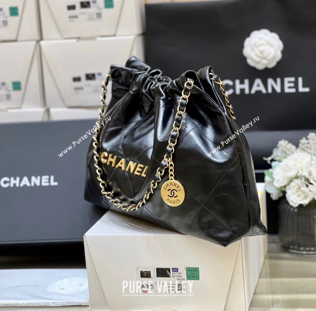 Chanel Shiny Calfskin 22 East West Shopping Bag AS4486 Black/Gold 2024 Top Quality (SHUNY-24062509)