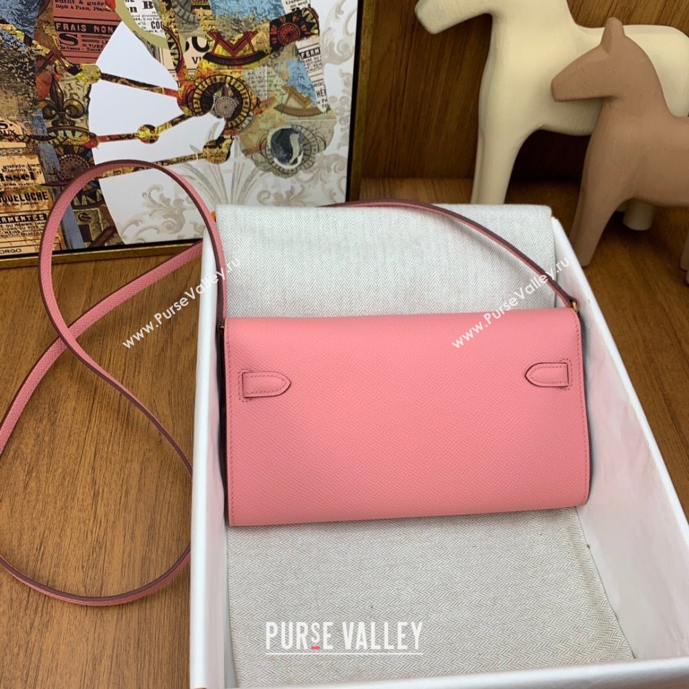 Hermes Kelly To Go Wallet Bag in Original Epsom Leather 1Q Milk Shake Pink/Gold 2024(Full Handmade) (XYA-24100802)