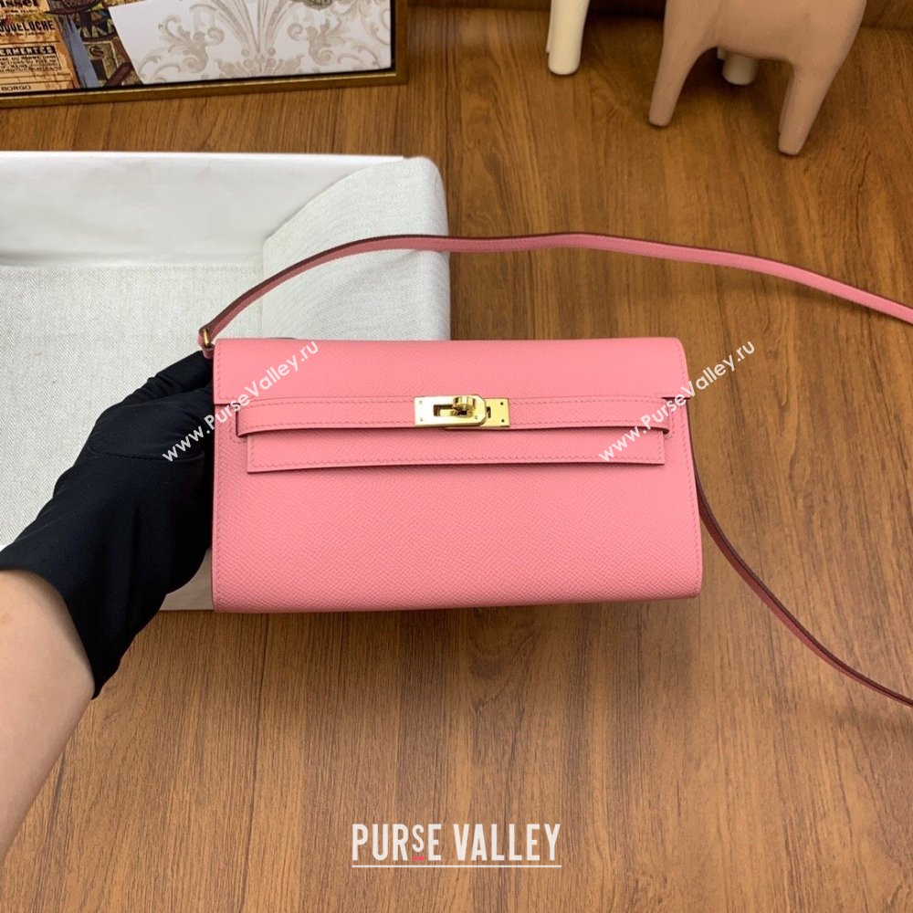 Hermes Kelly To Go Wallet Bag in Original Epsom Leather 1Q Milk Shake Pink/Gold 2024(Full Handmade) (XYA-24100802)