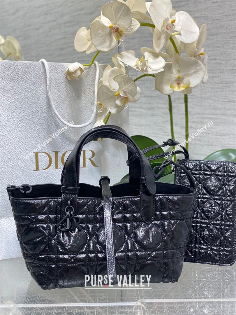 Dior Small Toujours Tote Bag in Black Macrocannage Crinkled Calfskin 2024 (XXG-24081412)