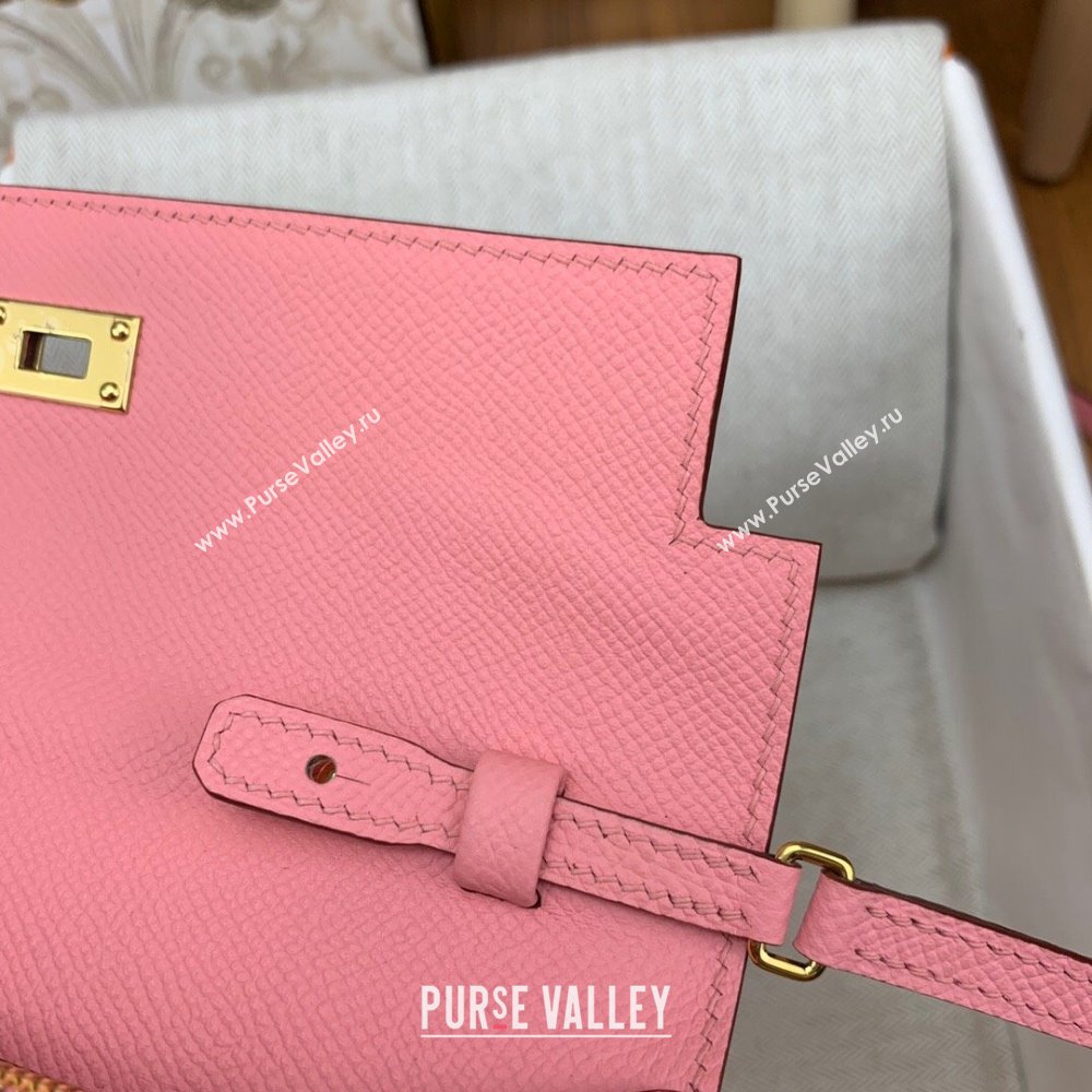 Hermes Kelly To Go Wallet Bag in Original Epsom Leather 1Q Milk Shake Pink/Gold 2024(Full Handmade) (XYA-24100802)