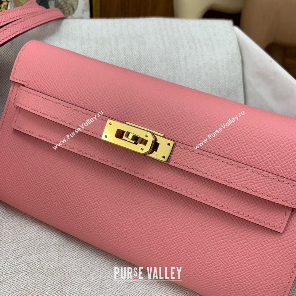 Hermes Kelly To Go Wallet Bag in Original Epsom Leather 1Q Milk Shake Pink/Gold 2024(Full Handmade) (XYA-24100802)