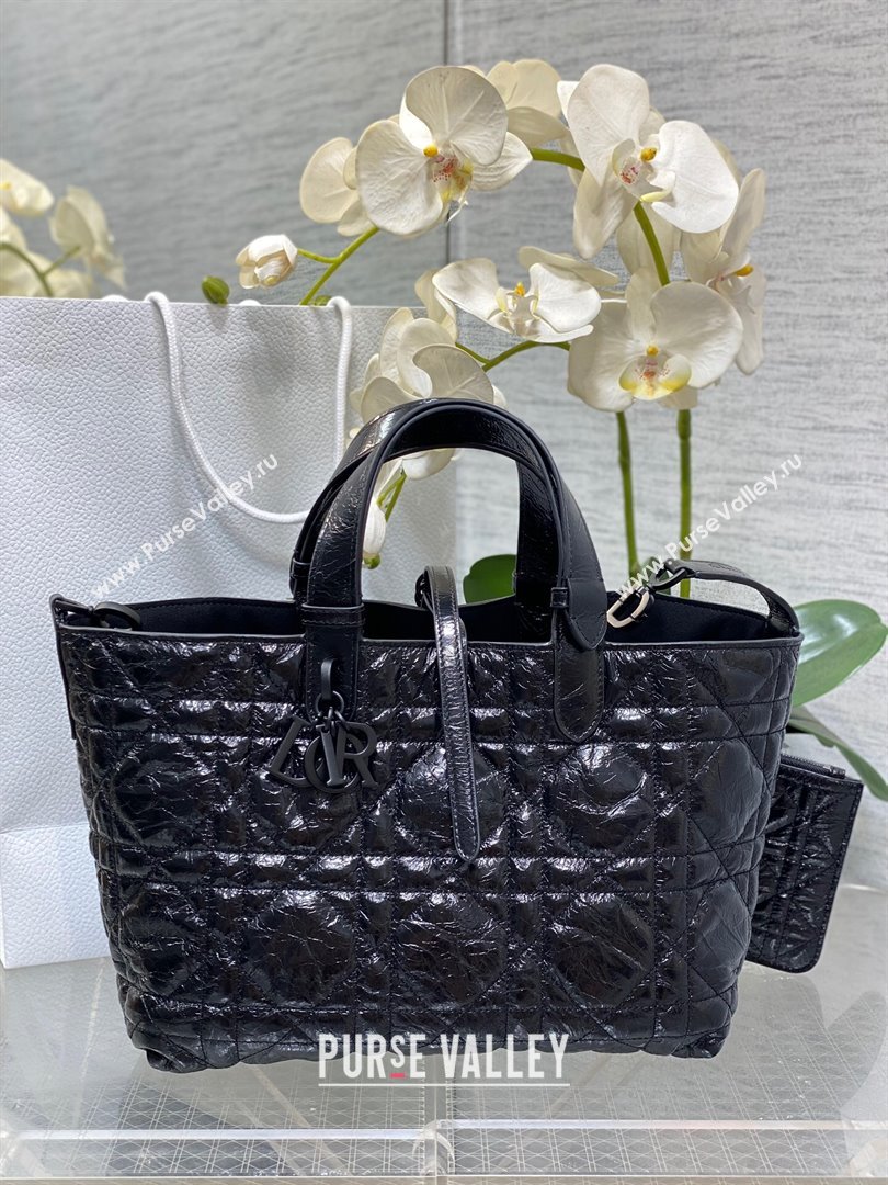 Dior Medium Toujours Tote Bag in Black Macrocannage Crinkled Calfskin 2024 (XXG-24081413)